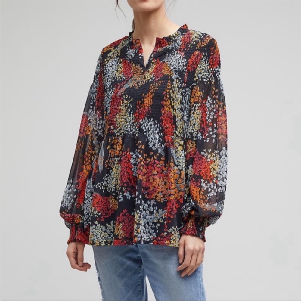 Akemi + Kin floral smocked blouse, size M